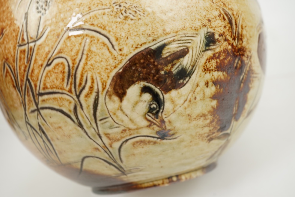 Robert Wallace Martin for Martin Brothers: A salt-glazed stoneware vase decorated with a pond scene
